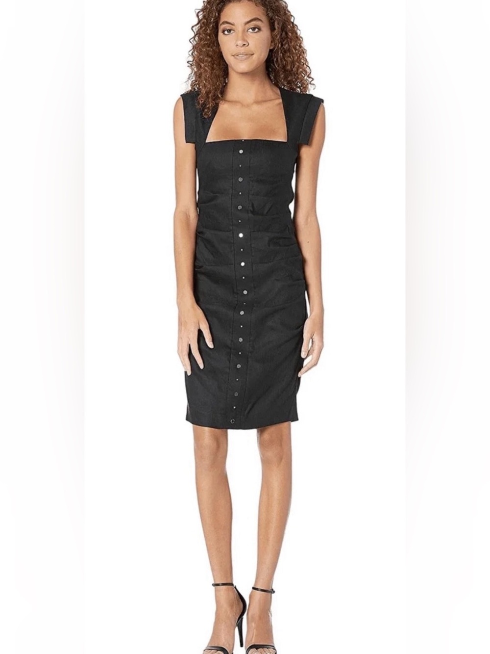 NWT Nicole Miller $330 Black Square-Neck Button-Front Dress Size 4